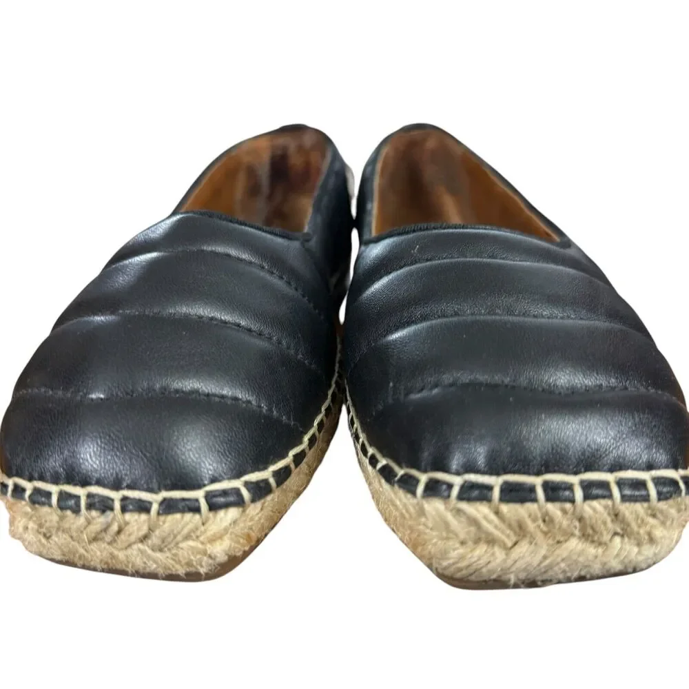 Franco Sarto Kyla Quilted Black Leather Espadrille Square Toe Flats Shoes sz 8.5